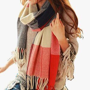 Black Red Soft Oversized Fall Scarf – Warm, Stylish